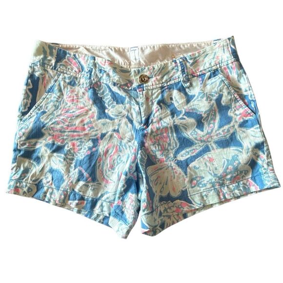 Lilly Pulitzer Flat Front The Callahan Shorts Bay Blue Into the Deep Size 8 - Picture 1 of 9